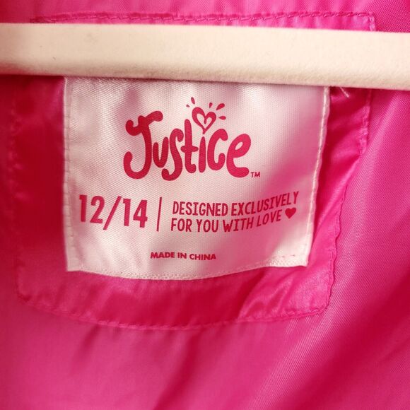 JUSTICE Girls Hot Pink Winter Hooded Puffer Jacket 12 14 Bubblegum Warm Cozy - Picture 7 of 14